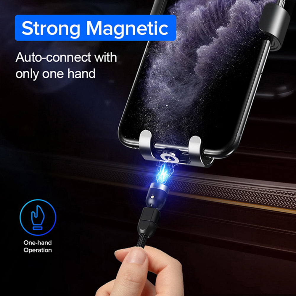 Maclean Energy MCE475 2m kutni magnetski USB C kabel u crnoj boji, podržava brzo punjenje 9V/2A, 5V/3A, najlonska pletenica