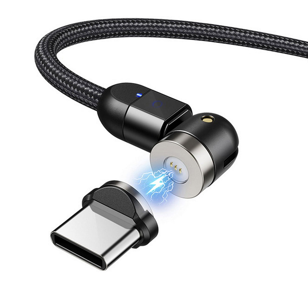 Maclean Energy MCE475 2m kutni magnetski USB C kabel u crnoj boji, podržava brzo punjenje 9V/2A, 5V/3A, najlonska pletenica