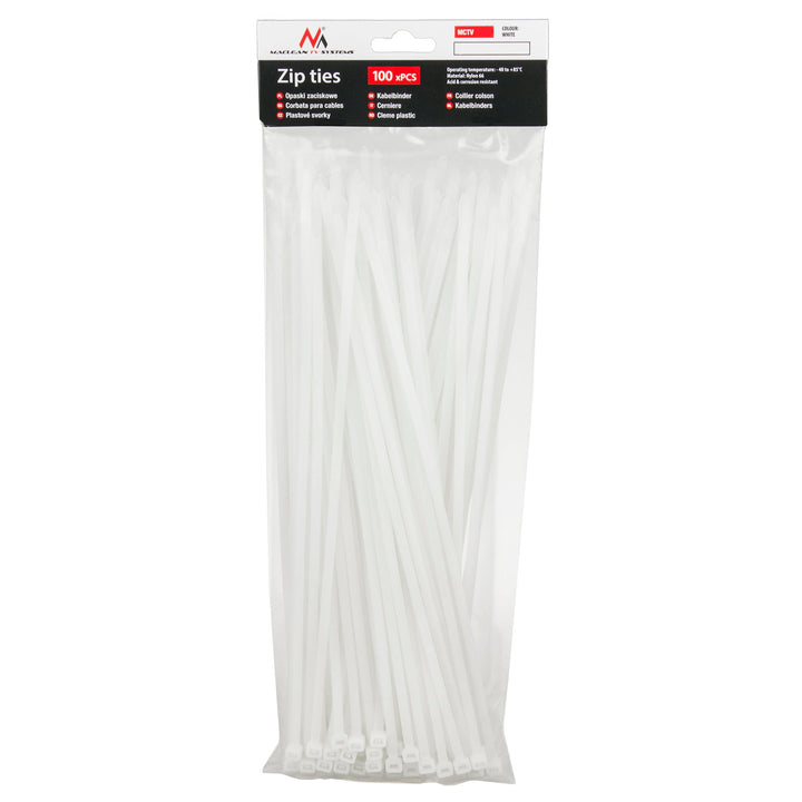 Kabelske vezice (100 komada) Maclean MCTV-463 W - bijele, 3,6x250 mm, otporne na UV zračenje, radna temperatura - 40 +85 stupnjeva Celzijevih.