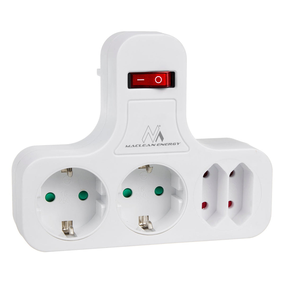 Maclean električna utičnica, četverostruka s prekidačem, stabilizirajući nogar, tip Schuko, 2x2,5 A, 2x16 A, MCE224