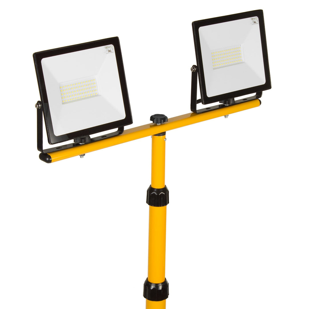 Maclean Energy stalak na tri nožice za 2 LED reflektora, žuta, čelik, max. visina 1,5 m MCE583