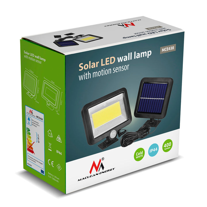 Maclean Energy IP44 LED reflektor na solarnu energiju s senzorom pokreta, 5 W, 400 lm, 6000 K hladno bijela, litijska baterija 1300 mAh, 3,7 V DC MCE438
