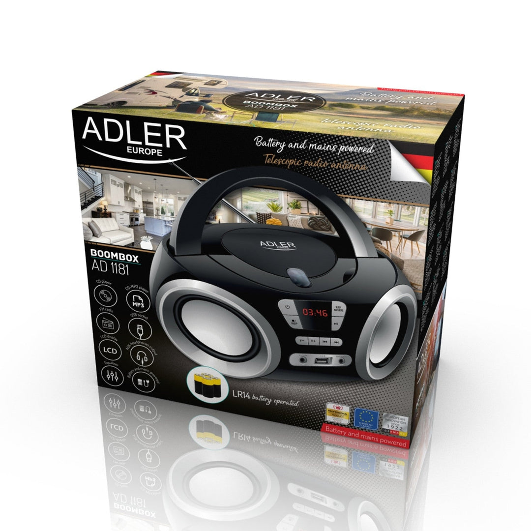 Boombox CD-MP3, USB, radio player Adler AD 1181