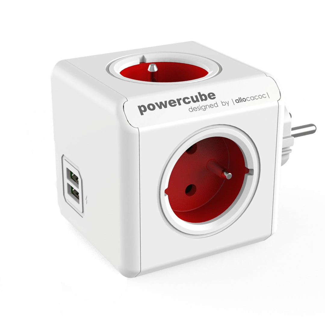 PowerCube Original splitter 4 prize + 2 porturi USB roșu