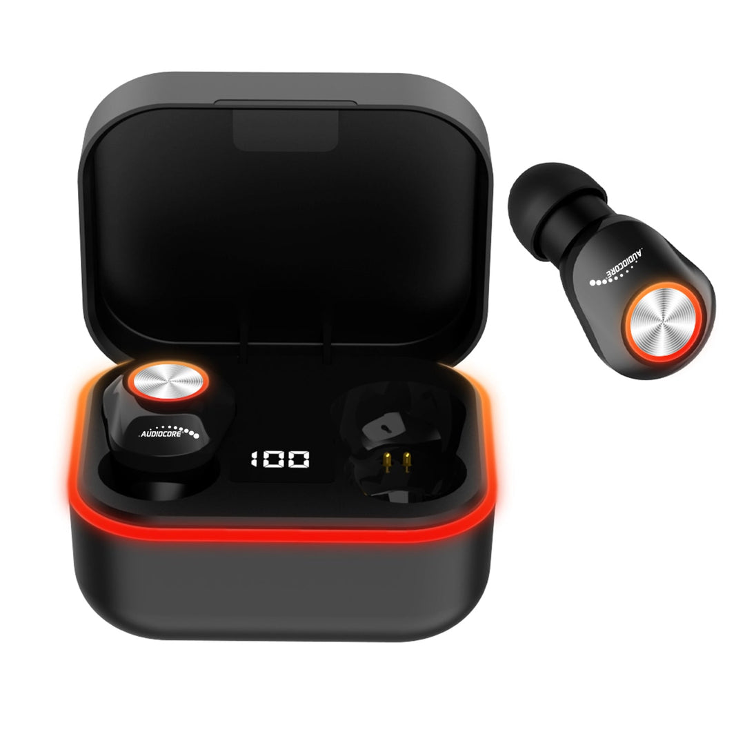 Audiocore TWS BT 5.1 slušalice za uho s bazom za punjenje od 300 mAh, slušalice od 30 mAh, crne AC580