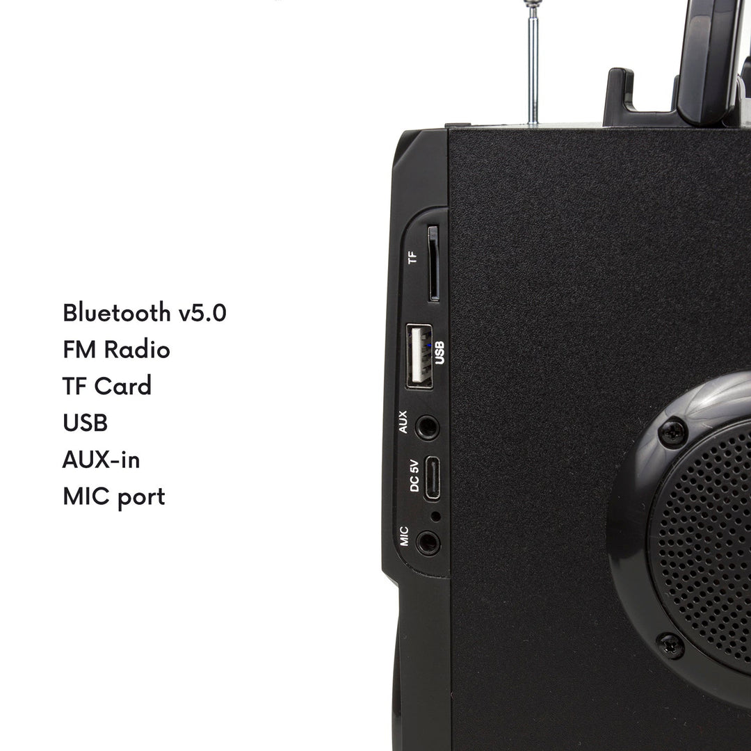 Prenosivi Bluetooth zvučnik / radio / SD / MMC / aux-in / USB / osvjetljenje / daljinski upravljač / teleskopska antena / priključak za mikrofon