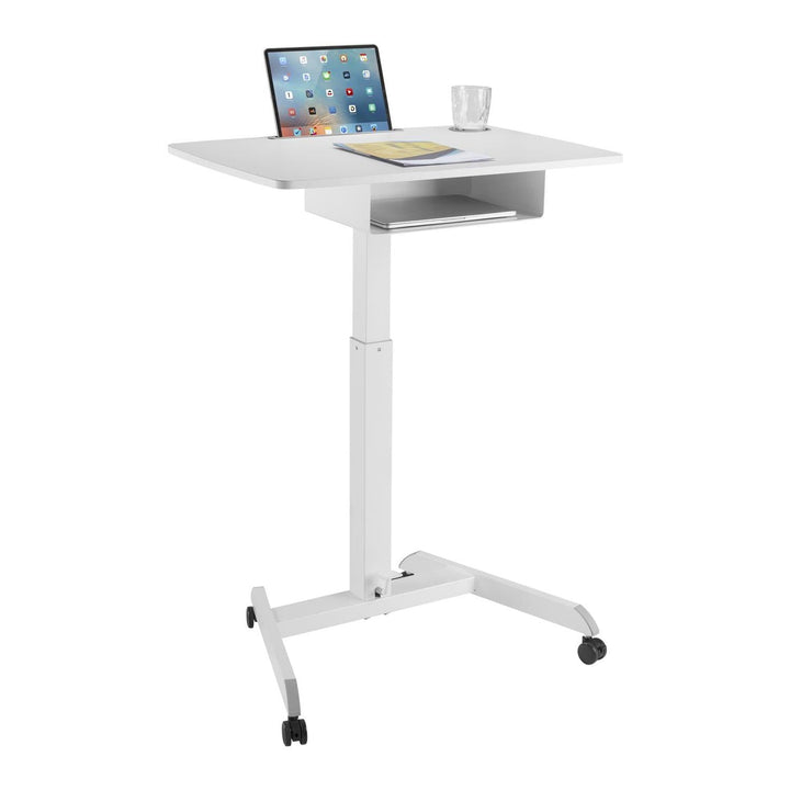 Maclean stol za laptop, podesive visine, s ladicom, bijeli, za stajanje ili sjedenje, maksimalna visina 113 cm - maksimalna nosivost 8 kg, MC-903W