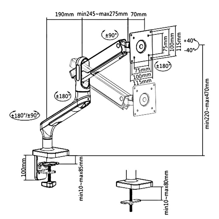 Ergo Office držač za monitor, premium s plinskim opružnikom, dvostruka ruka 17"-32" 9 kg, ER-436