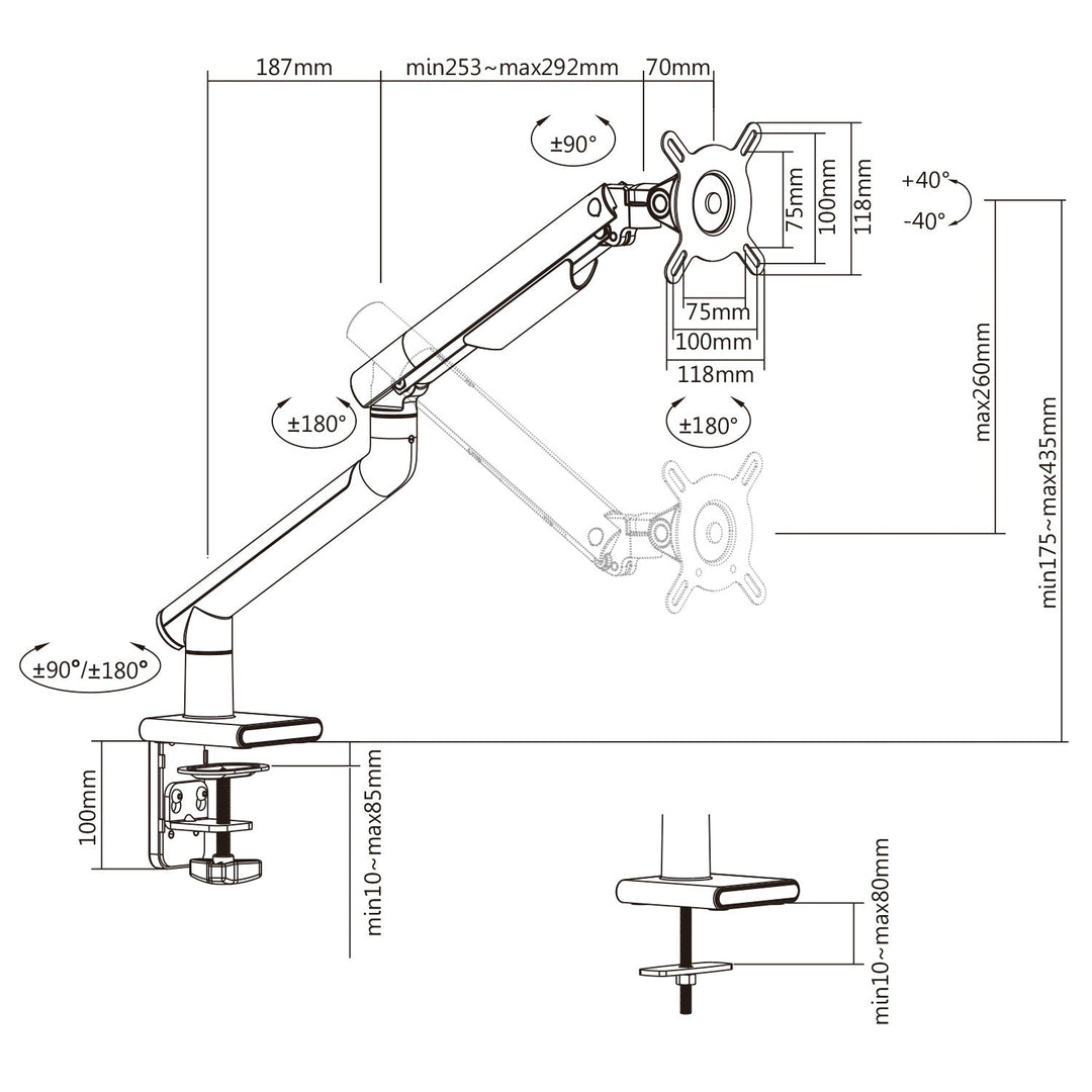 Ergo Office držač monitora, premium s plinskim opružnikom, dvostruka ruka, 17"-32", 9 kg, bijeli, ER-437