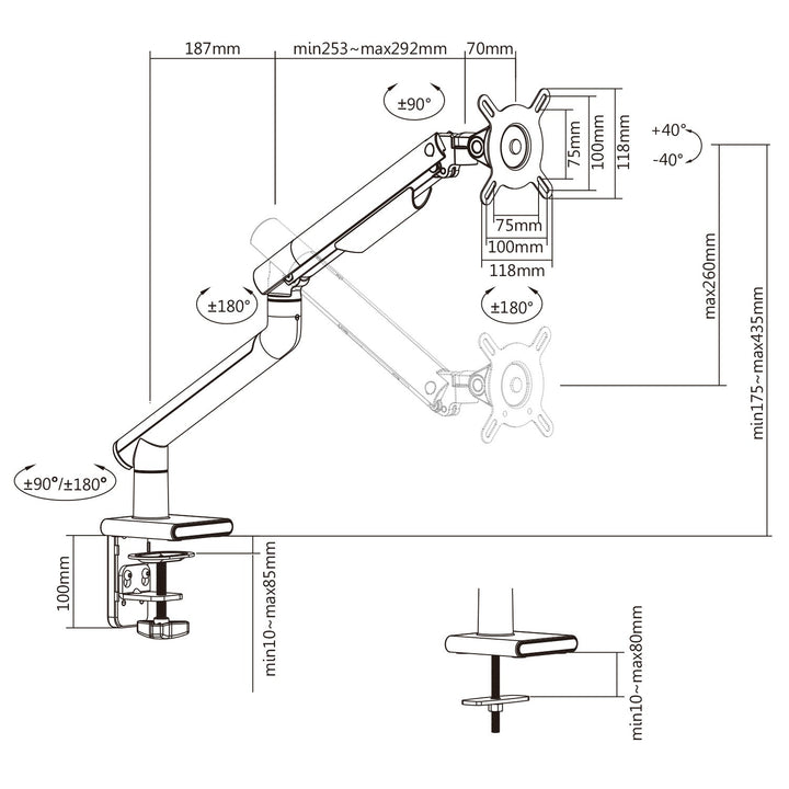Ergo Office držač monitora, premium s plinskim opružnikom, dvostruka ruka, 17"-32", 9 kg, bijeli, ER-437