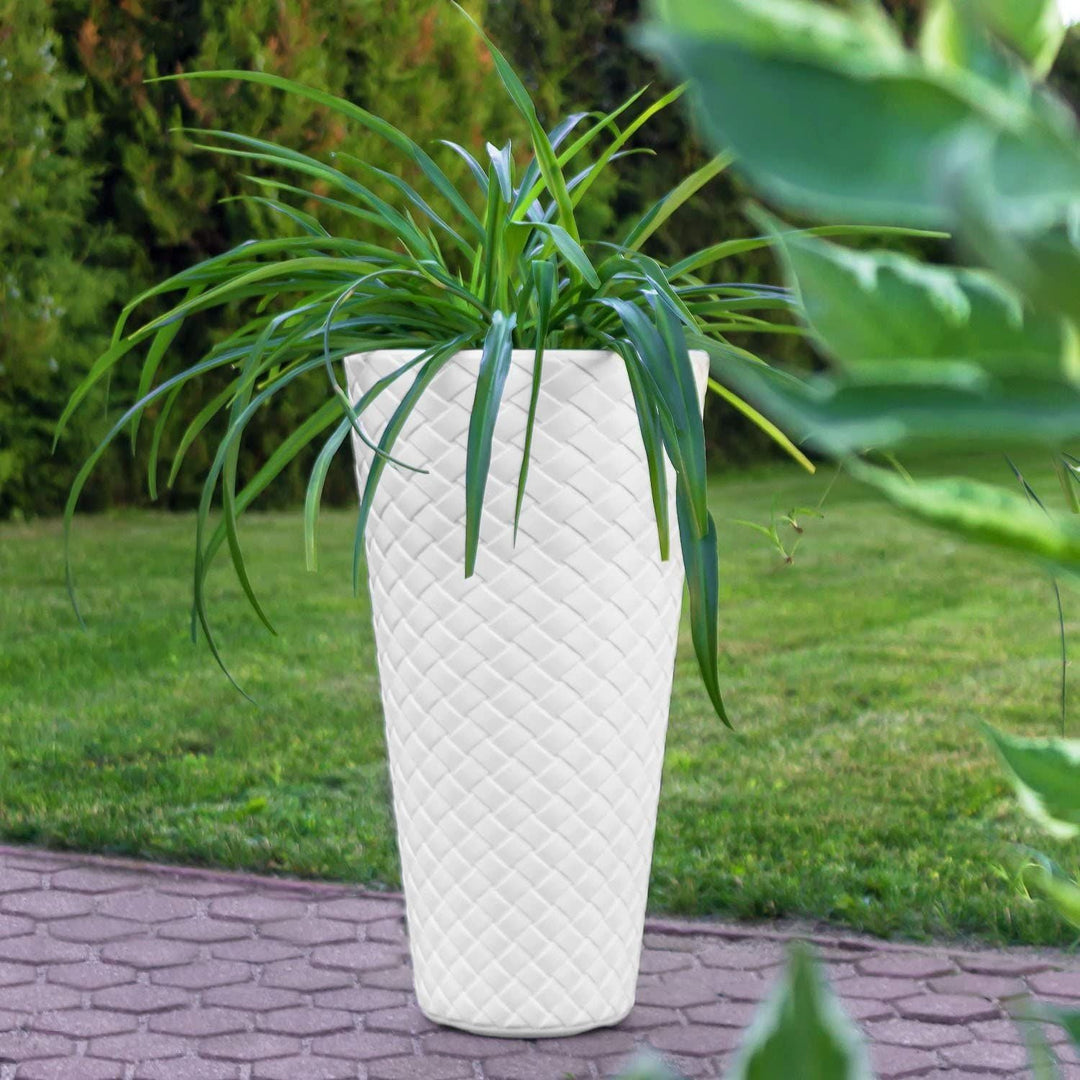 Ghiveci înalt cu inserție alb imitație de ratan 40x78 cm Matuba Slim DPMT400