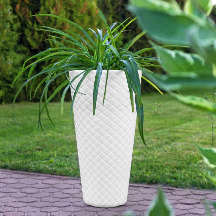 Ghiveci înalt cu inserție alb imitație de ratan 40x78 cm Matuba Slim DPMT400