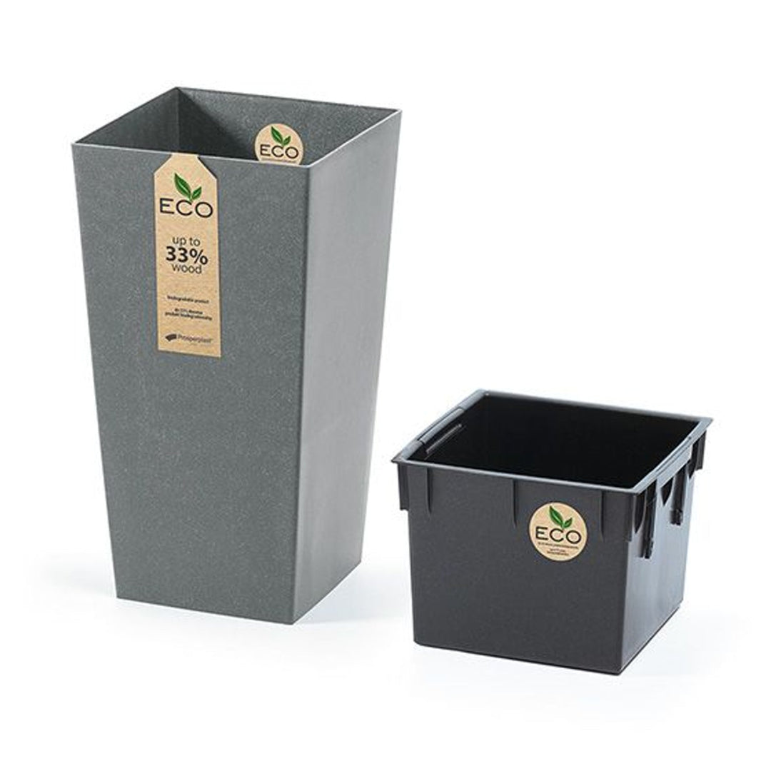 Ghiveci de plante Urbi Square ECO 2 în 1 cu insertie. Pentru uz interior si exterior, plastic, pătrat 195x195x375mm gri