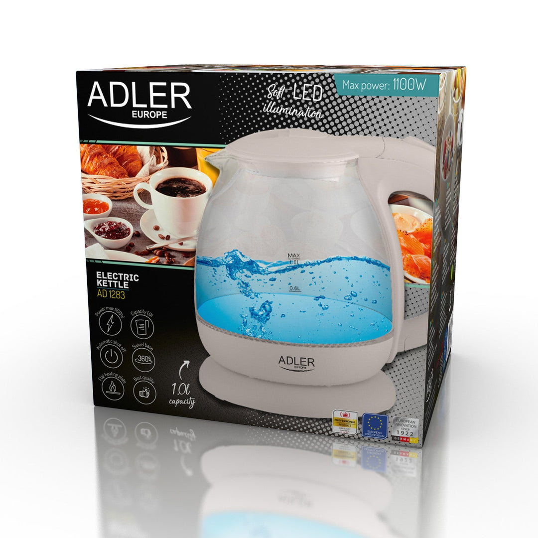 Adler AD 1283C staklena kuharica 1,0 l s rotirajućom bazom, ravnim dnom