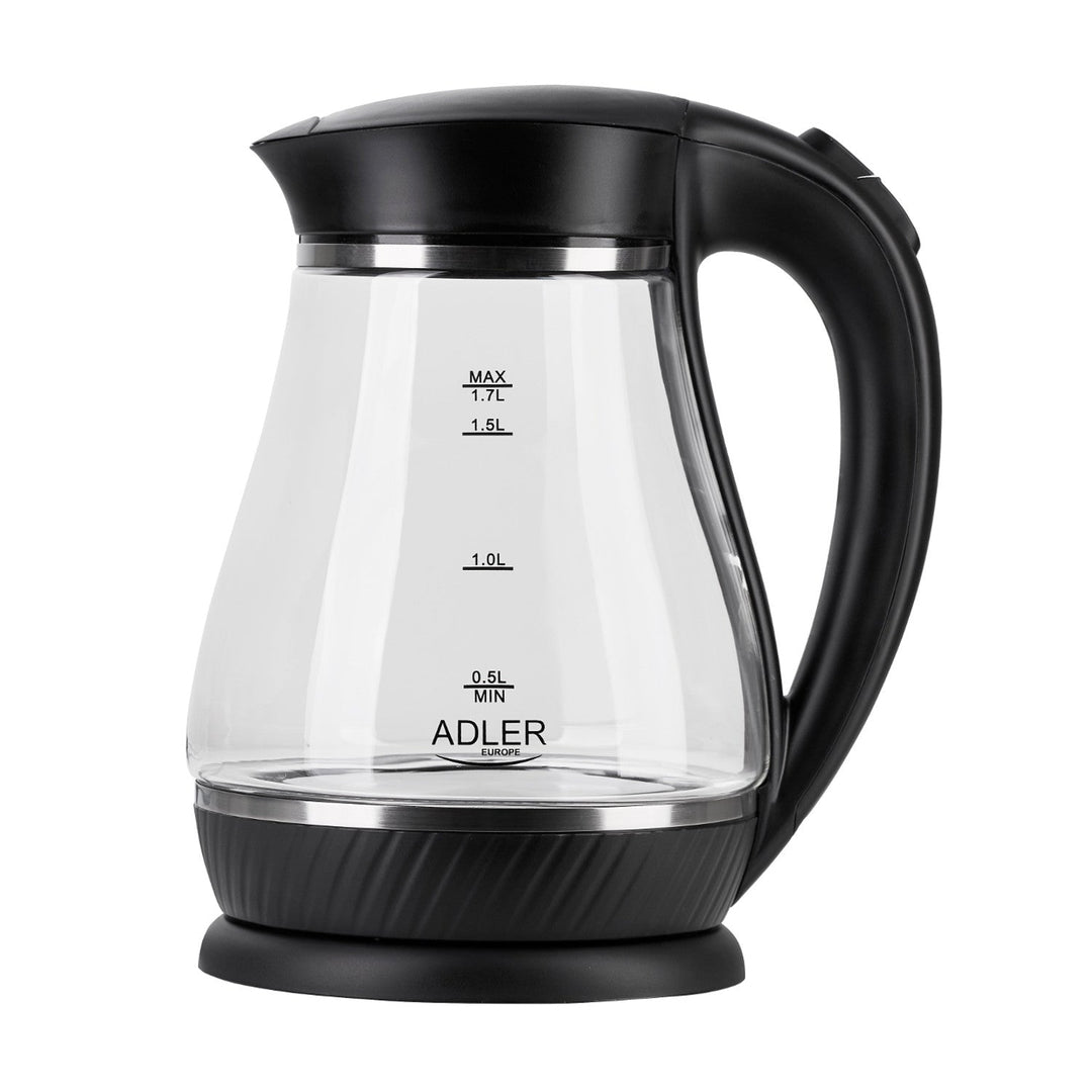 Adler AD 1274 crni čajnik od stakla, kapacitet 1,7 l, snaga 2200 W