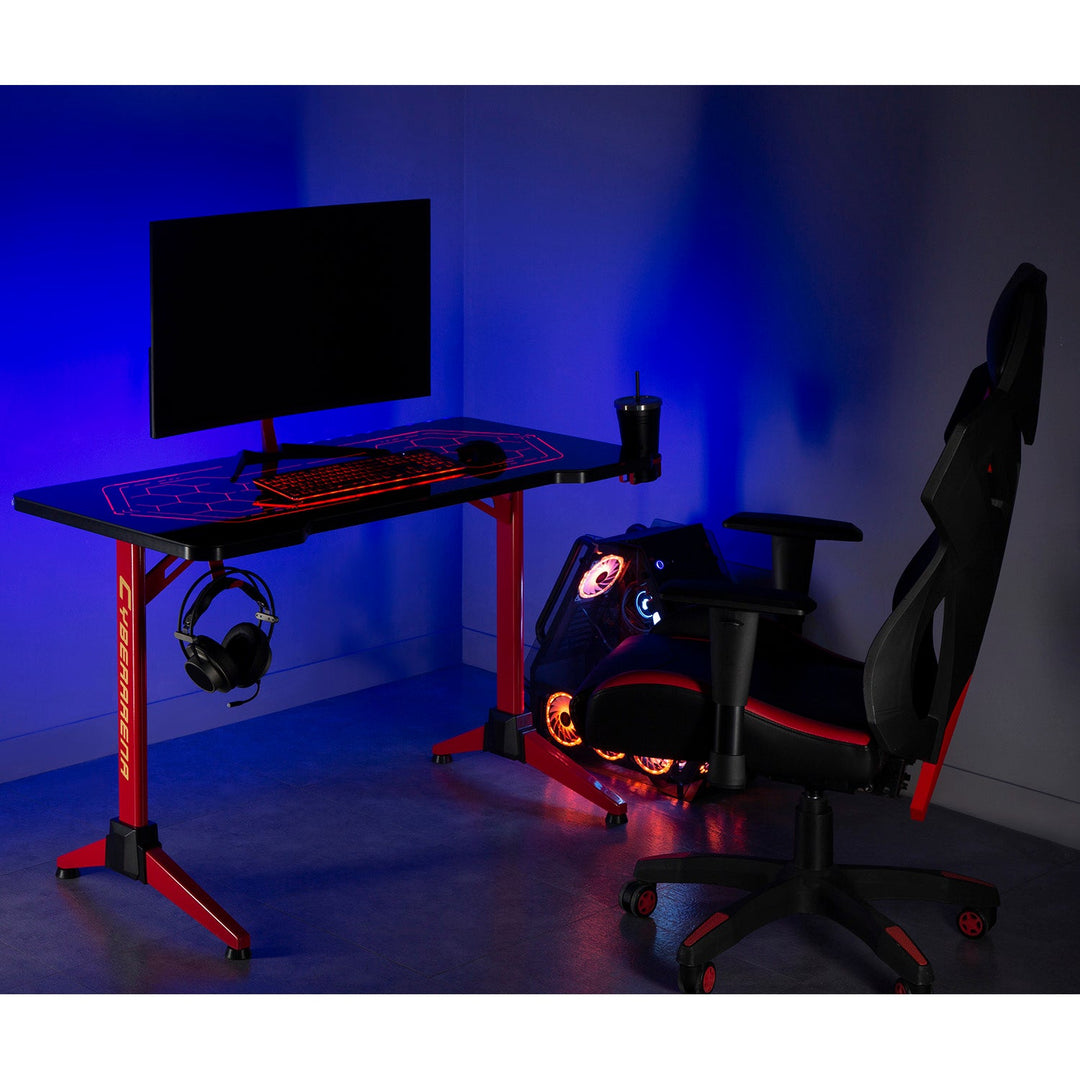 NanoRS RGB LED gaming stol, crni, veliki, max. 100 kg, visina 760 mm, RS163