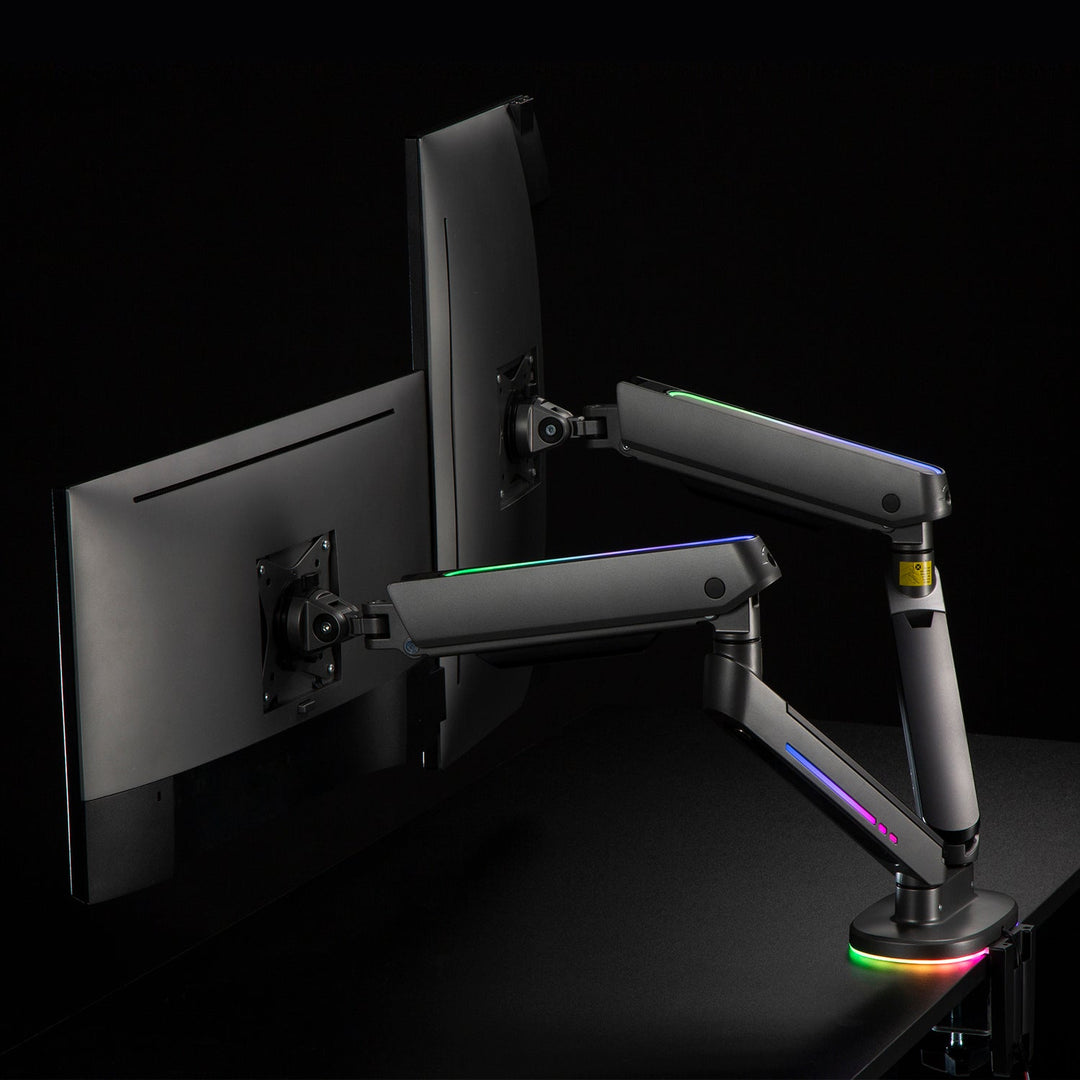 NanoRS dvostruki nosač za gejmerski monitor, RGB LED pozadinsko osvjetljenje, 17–32", max. 9 kg, VESA 75×75 / 100×100, RS166
