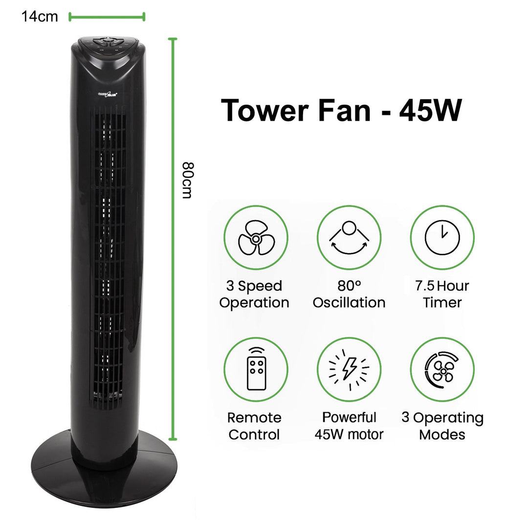 Stalak ventilator s daljinskim upravljačem, 3 načina rada, 3 brzine, oscilacija 80°, 45 W, tajmer, visina 82 cm GB645