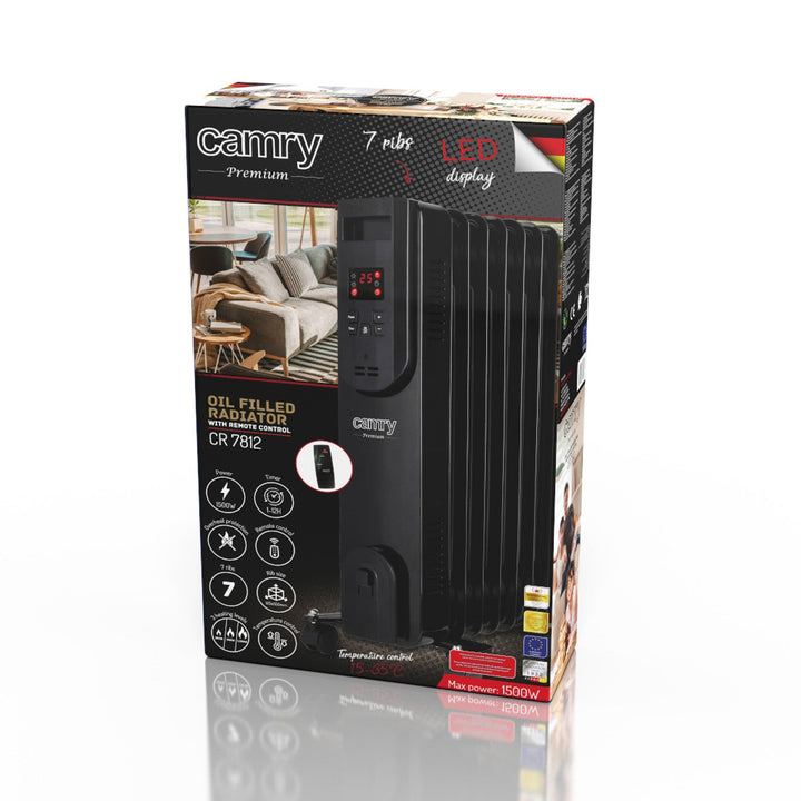 Camry CR7812 uljem napunjeni radijator, 7 rebraca, 1500 W, LED zaslon, daljinski upravljač