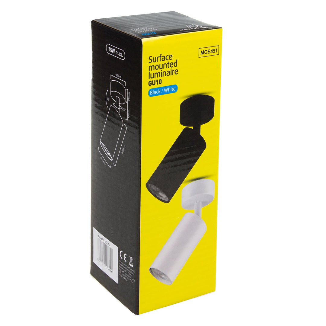Zidna i stropna lampa Maclean, reflektor, pomična, aluminij, 1xGU10, 55x100 mm, mat crna, MCE451 B
