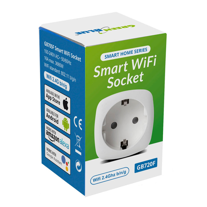 GreenBlue WiFi utičnica s daljinskim upravljačem, Android/iOS/Alexa/Google Home, potrošnja energije, tajmer, max. 3680 W, tip F, GB720 F
