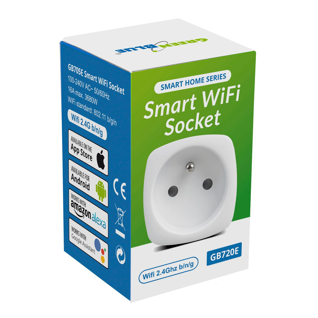 GreenBlue daljinski upravljana WiFi utičnica, Android/iOS/Alexa/Google Home, potrošnja energije, tajmer, max. 3680 W, tip E, GB720 E
