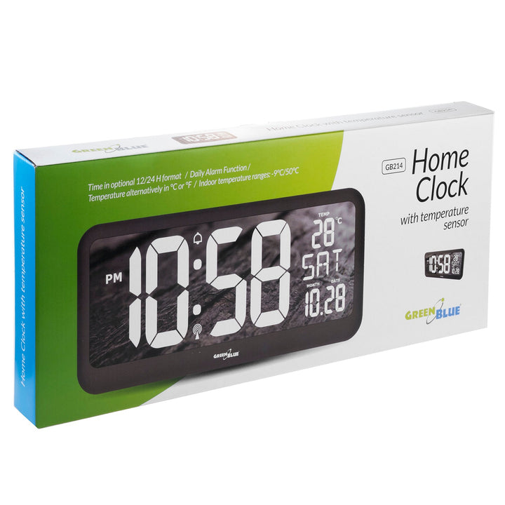 GreenBlue izuzetno veliki LED zidni sat, temperatura, datum, GB214