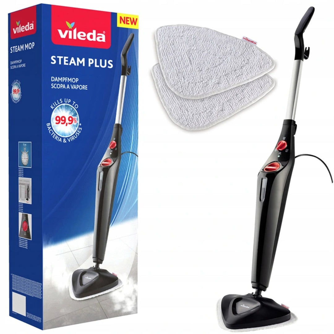Vileda 168917 Steam Plus 3.0 električni parni mop s 2 zamjenjiva mikrovlaknasta nastavka za čišćenje tepiha