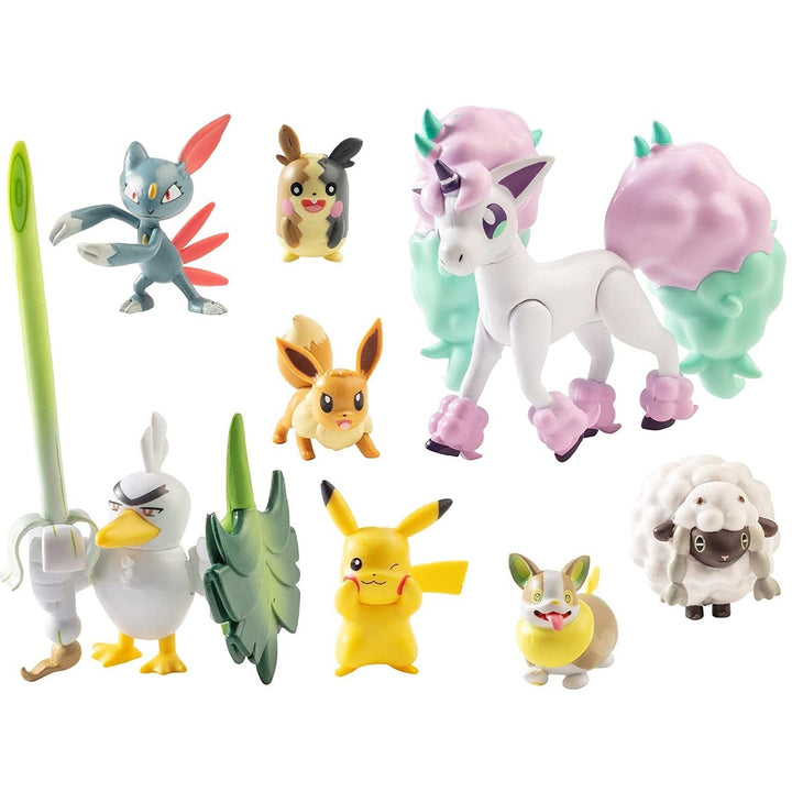 Set de 8 figurine Pokémon Battle Ready W7 - Generația 8 - Include Pikachu, Eevee, Wooloo, Sneasel, Yamper, Ponyta, Sirfetch&