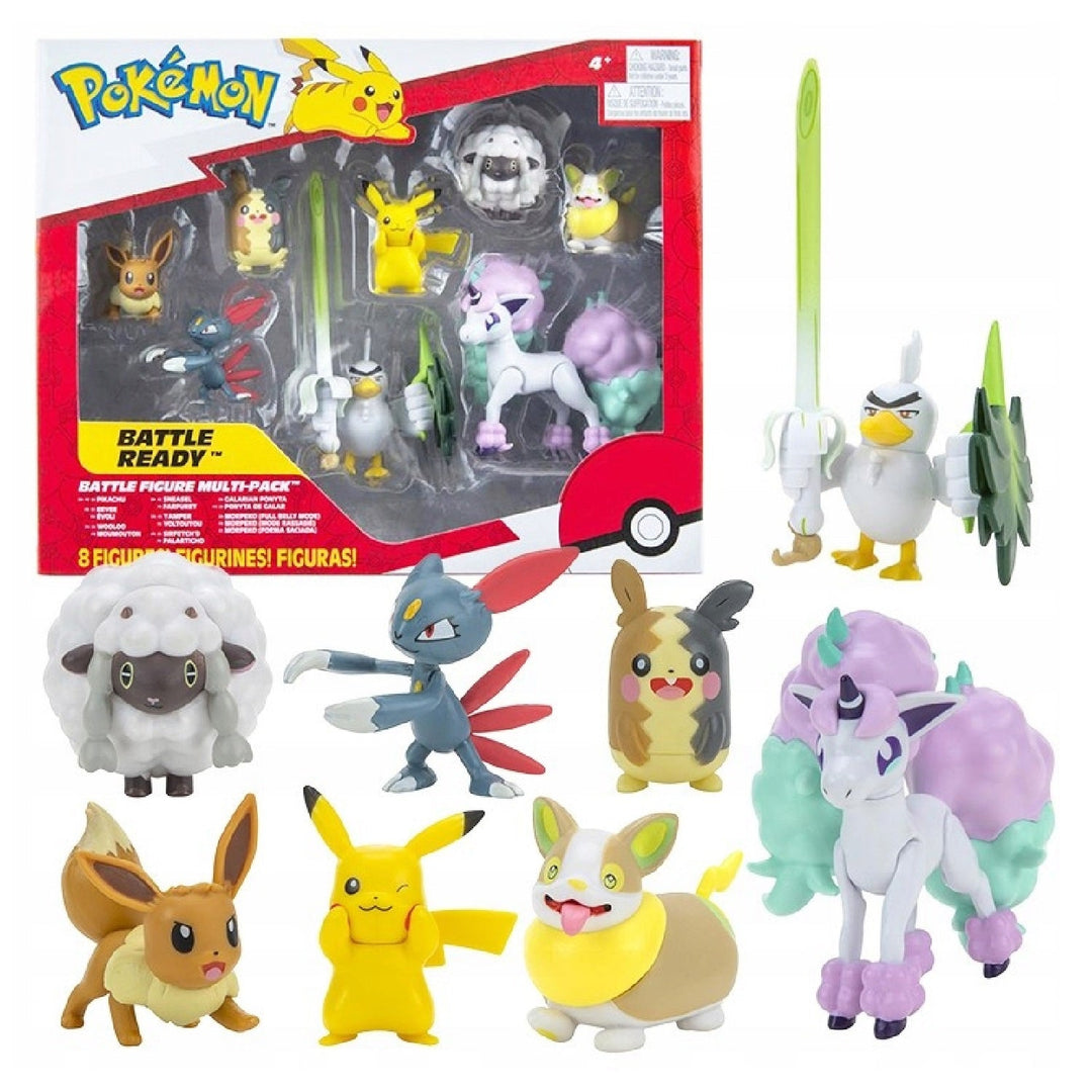 Set de 8 figurine Pokémon Battle Ready W7 - Generația 8 - Include Pikachu, Eevee, Wooloo, Sneasel, Yamper, Ponyta, Sirfetch&