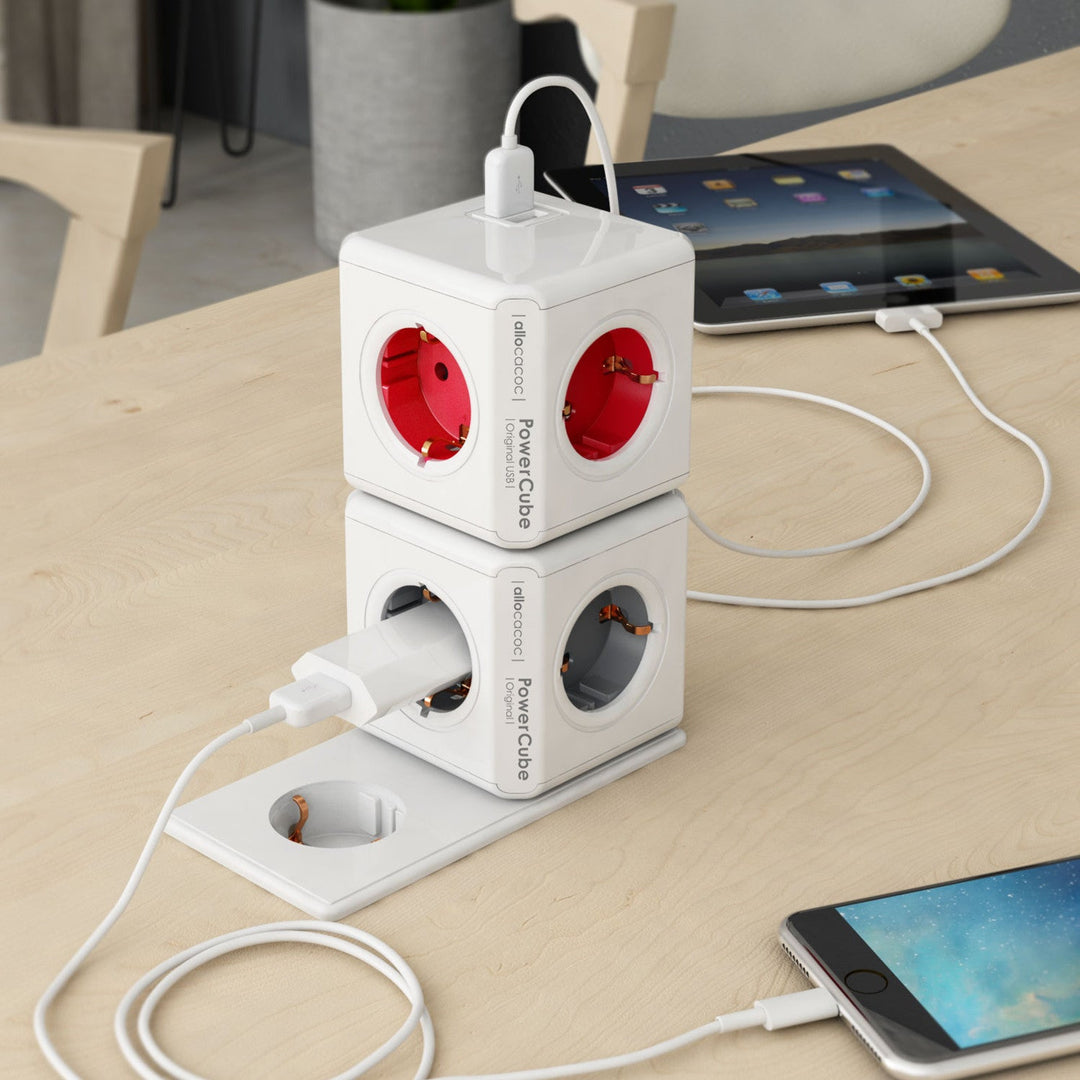 Allocacoc PowerCube Extended Green FR, prelungitor de distribuție și prize 5X, 230V, alb-verde