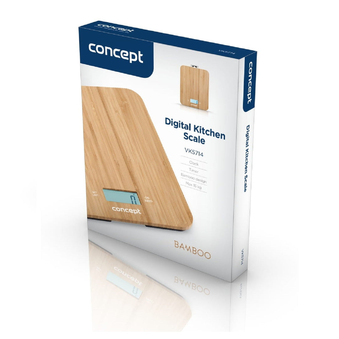 Concept VK5713 Cântar digital de bucătărie - Bamboo - 15 kg Ceas temporizator Design Bamboo max. 15 kg cu cârlig de agățat