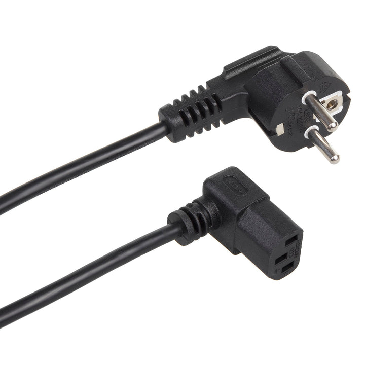 Napojni kabel, 3-pin zaštitni kontakt za utičnicu, 90° kutni napojni kabel, donji kutni kabel, crni (3 metra)