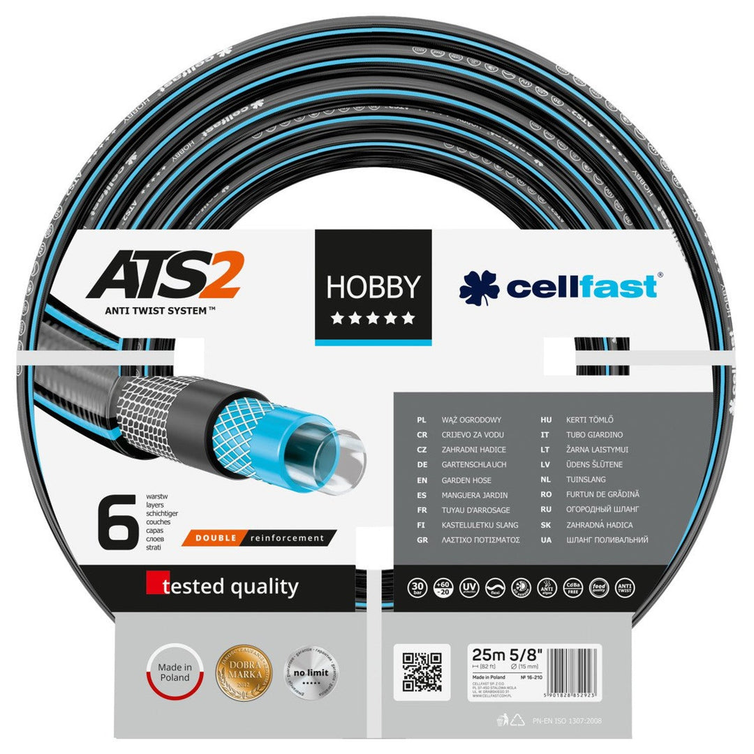 Furtun pentru gradina cu 6 straturi Cellfast HOBBY, 5/8", armat, 25 m lungime, protectie UV, antirasucire