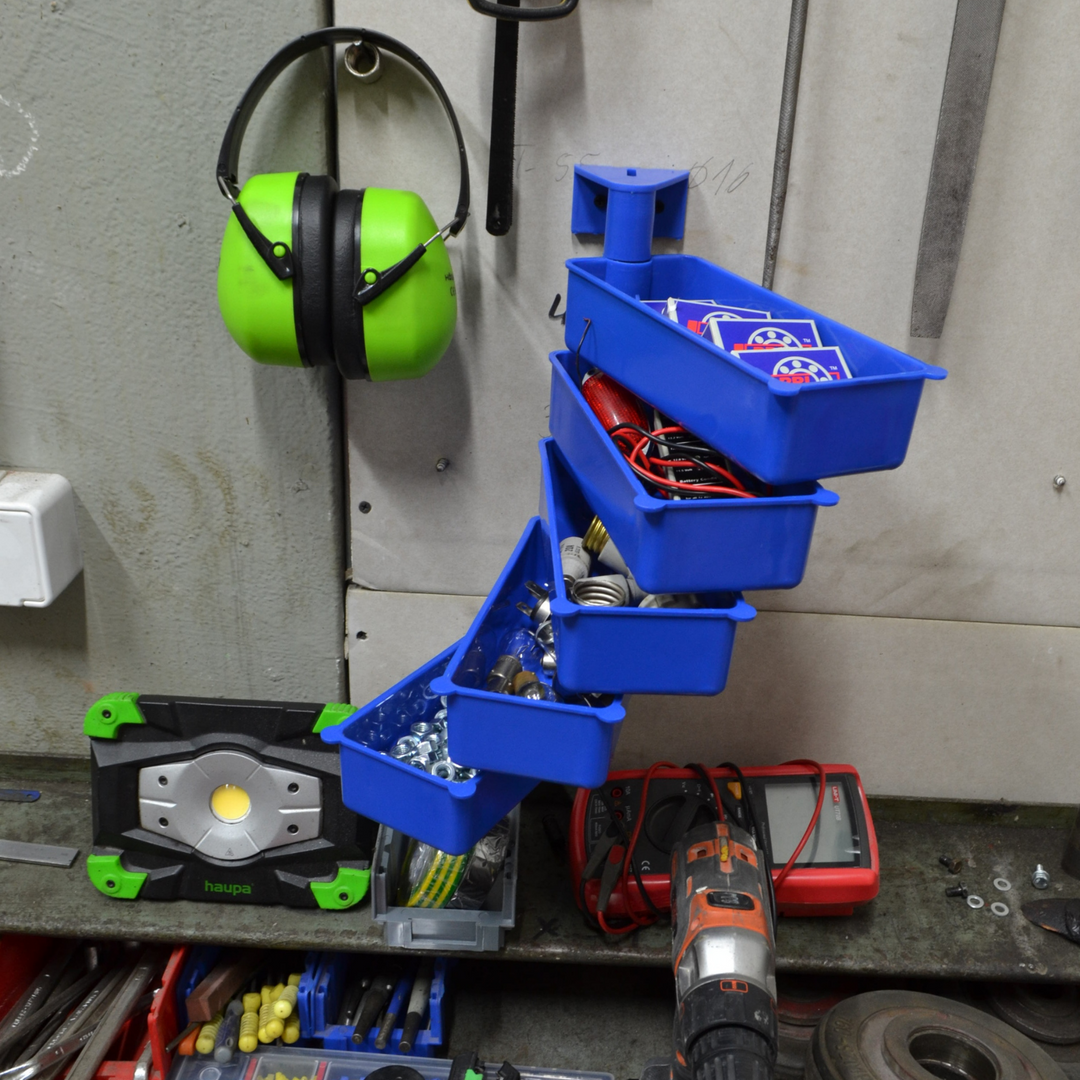 PIVOT Set de 5 containere rotative de depozitare, polipropilenă, culoare albastră, organizează