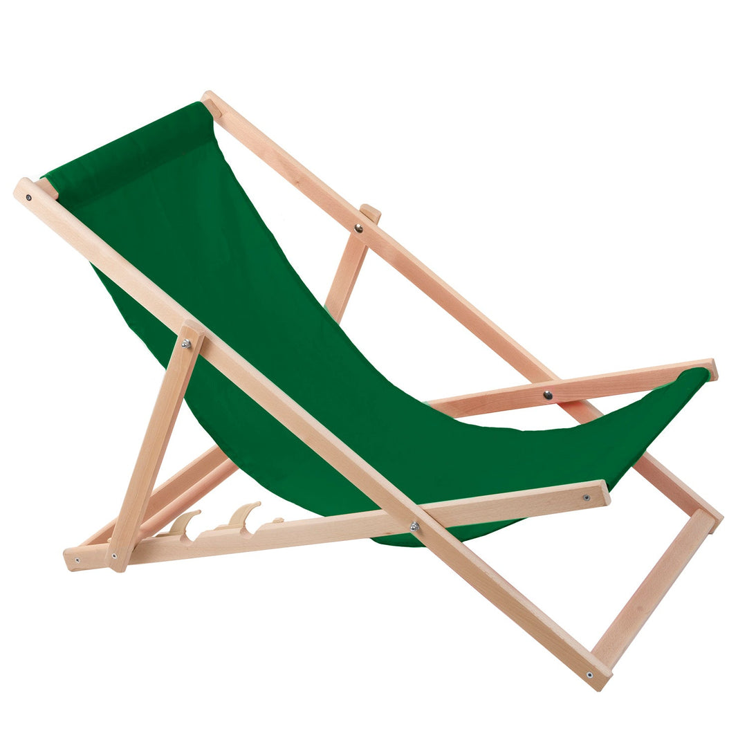 Udobna zelena drvena ležaljka, idealna za plažu, balkon ili terasu