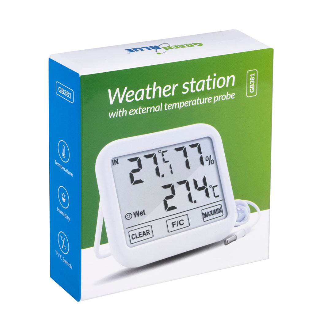 Meteorološka stanica s vanjskom sondom GreenBlue duljine 1,5 m, kabelom duljine 1,5 m, 2xAAA baterijom, GB381