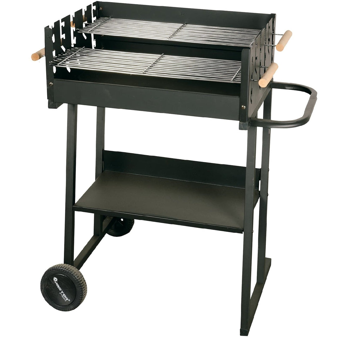 Gratar dreptunghiular pe carbuni, cu roti si raft lateral, Master Grill&amp;Party, 59,5x44,5 cm