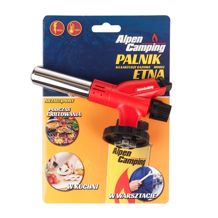 Alpen Camping kertridž plamenik, temperatura plamena 1300 °C, piezoelektrično paljenje, podešavanje plamena, ETNA