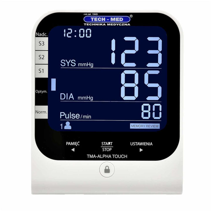 Digitalni monitor krvnog tlaka, univerzalni manžet: 22–42 cm, WHO klasifikacijski indikator TECH-MED TMA-ALPHA TOUCH