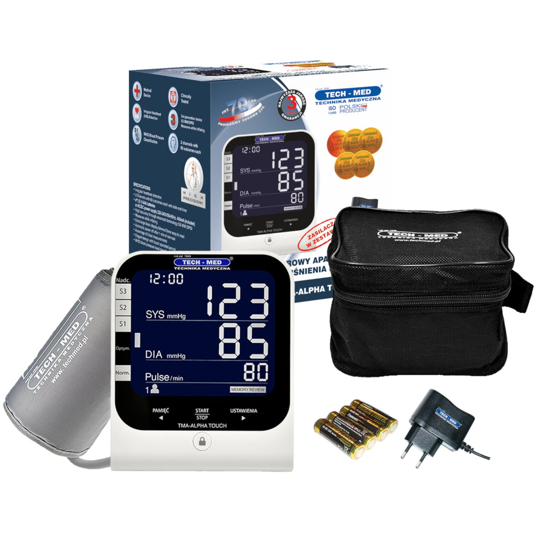 Digitalni monitor krvnog tlaka, univerzalni manžet: 22–42 cm, WHO klasifikacijski indikator TECH-MED TMA-ALPHA TOUCH
