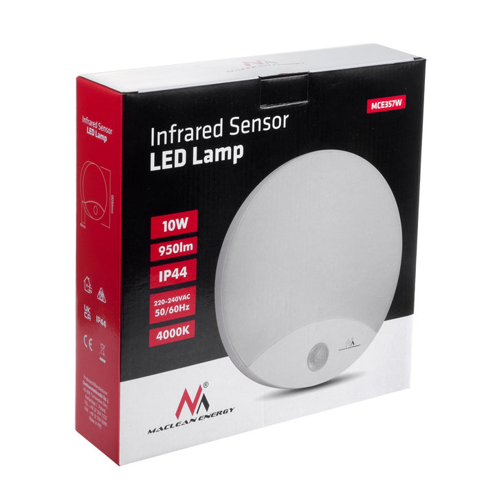 Maclean LED lampa s infracrvenim senzorom pokreta, bijela, 10 W, IP44, prirodno bijela boja (4000 K), 900 lm, MCE357 W