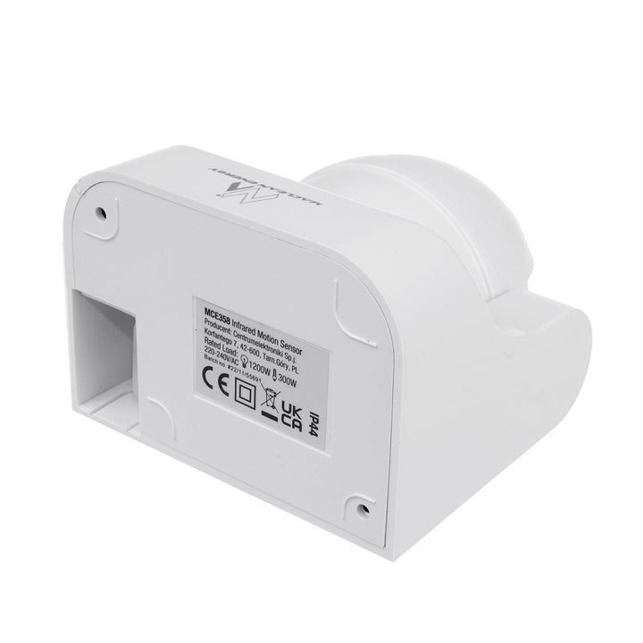 Maclean PIR senzor pokreta, infracrveni, IP44, bijeli, domet 12 m, max. opterećenje 800/1200 W, MCE358 W