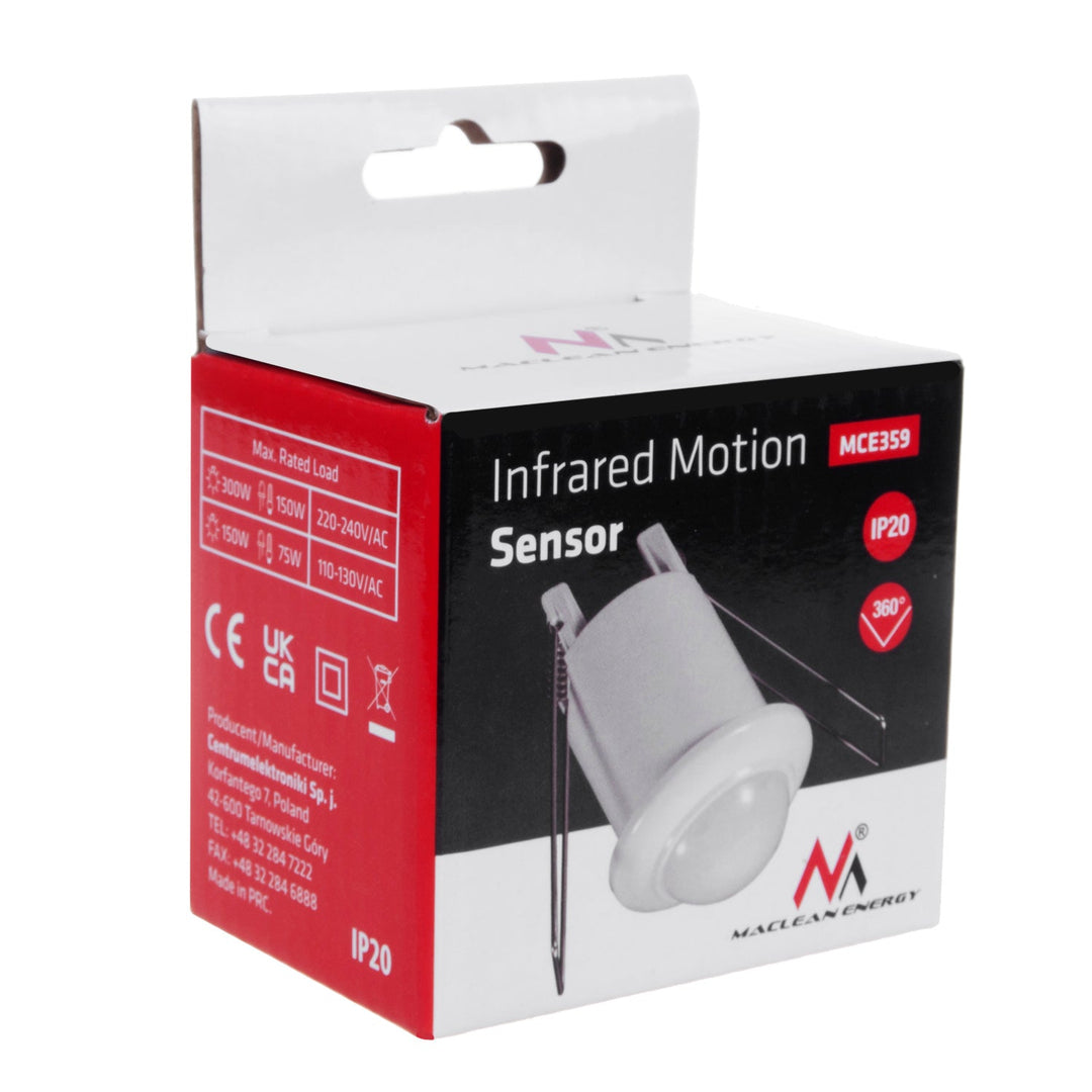 Maclean PIR senzor pokreta, montiran na strop, domet 6 m, maksimalno opterećenje 300/150 W, MCE359