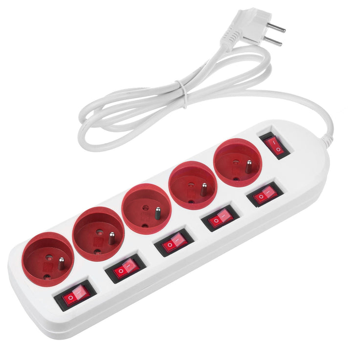 Maclean produžni kabel s 5 utičnica, s prekidačima, 250 VAC/10 A, 1,5 m, MCE204 R/W