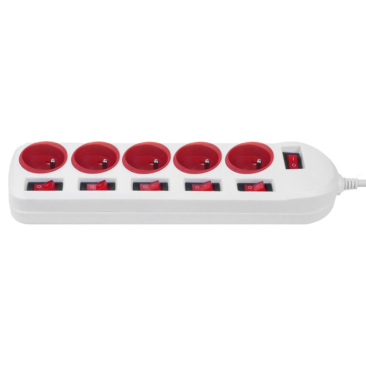 Maclean produžni kabel s 5 utičnica, s prekidačima, 250 VAC/10 A, 1,5 m, MCE204 R/W