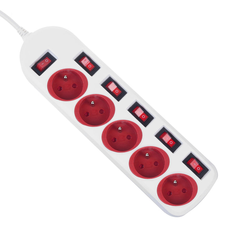 Maclean produžni kabel s 5 utičnica, s prekidačima, 250 VAC/10 A, 1,5 m, MCE204 R/W