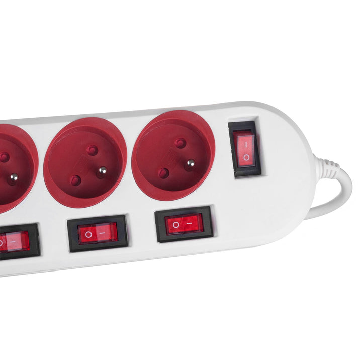 Maclean produžni kabel s 5 utičnica, s prekidačima, 250 VAC/10 A, 1,5 m, MCE204 R/W