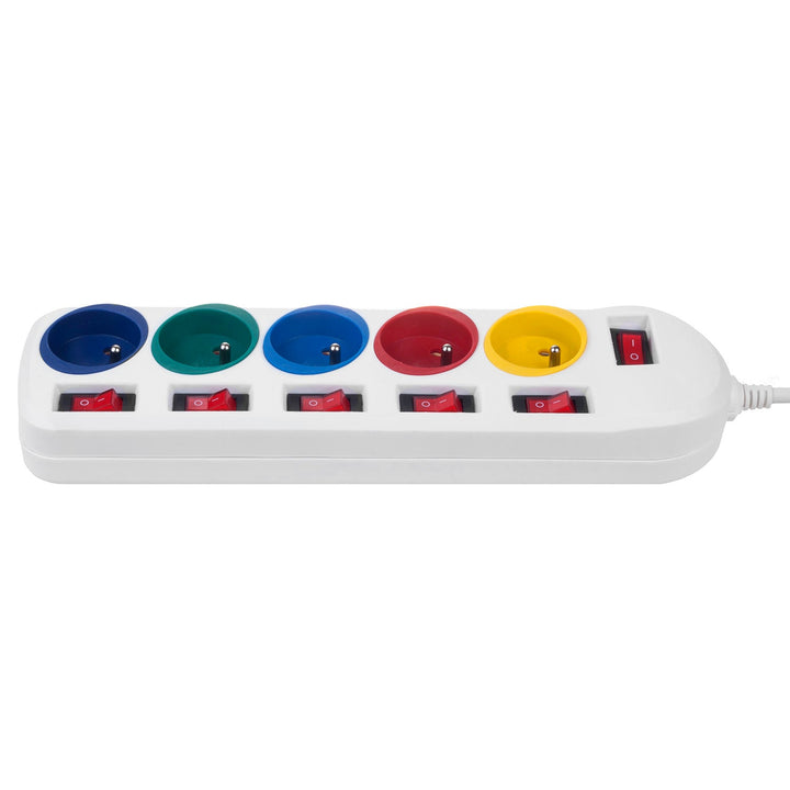 Maclean produžni kabel s 5 utičnica, s prekidačima, 250 VAC/10 A, 1,5 m, MCE204 M/W
