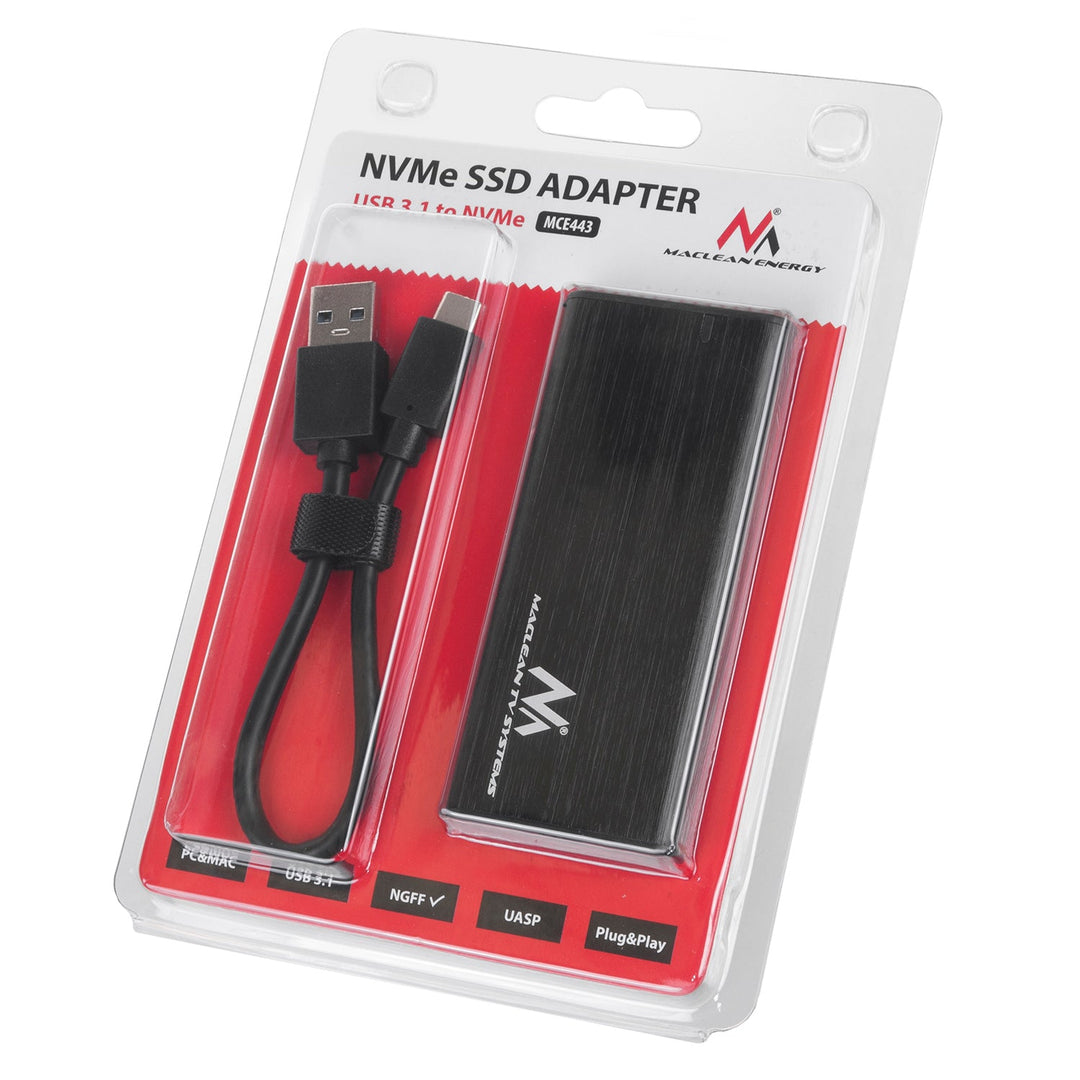Kućište za pogon Maclean Drive, SSD M.2, NVMe (PCIe), NGFF (SATA), USB 3.1, dimenzije 2230/2240/2260/2280, aluminijsko kućište, MCE443